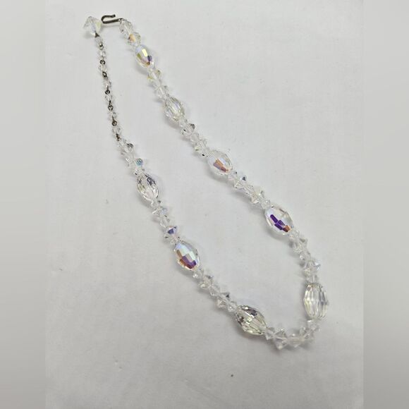 Vintage AB Crystal Necklace and Earrings set. Clip-on Earrings Hook clasp - Picture 9 of 10